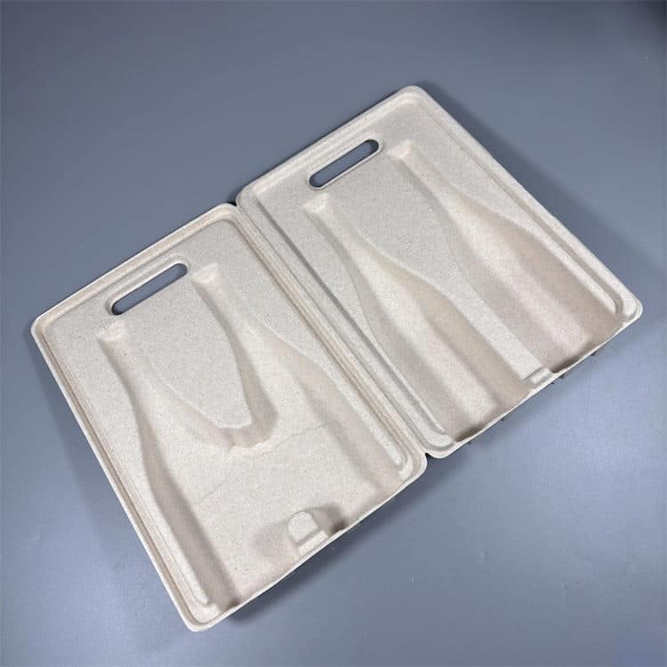 Fiber Molded Pulp Wine Bottle Clamshell with Lid