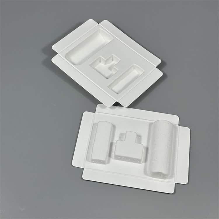 Bagasse molded pulp trays for cosmetics