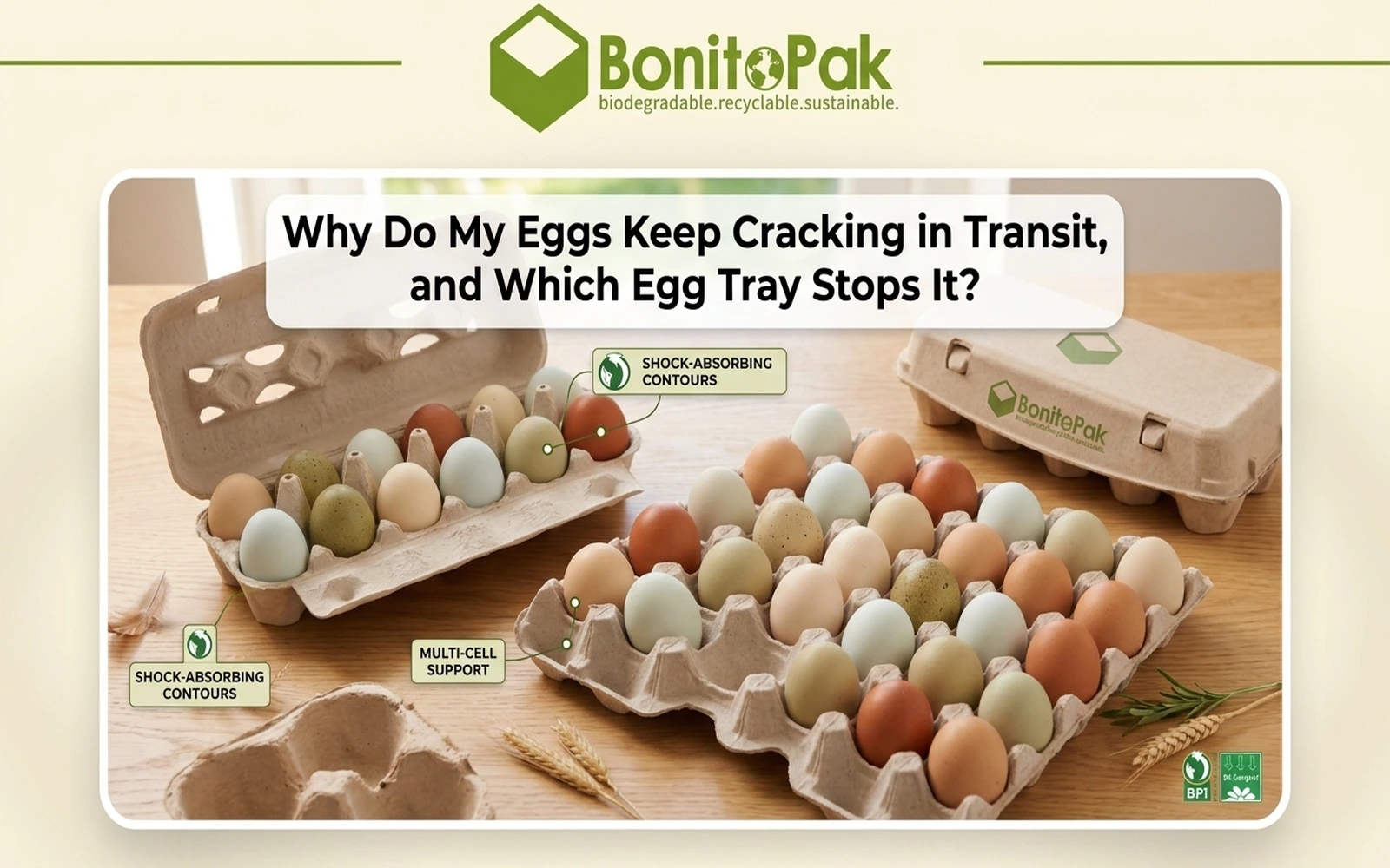 Preventing eggs cracking in egg trays during transit with molded pulp packaging