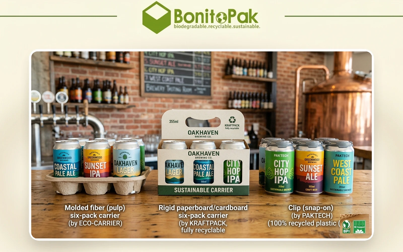 Three 6 pack can carrier Canada formats holding 355ml craft beverage cans by BonitoPak