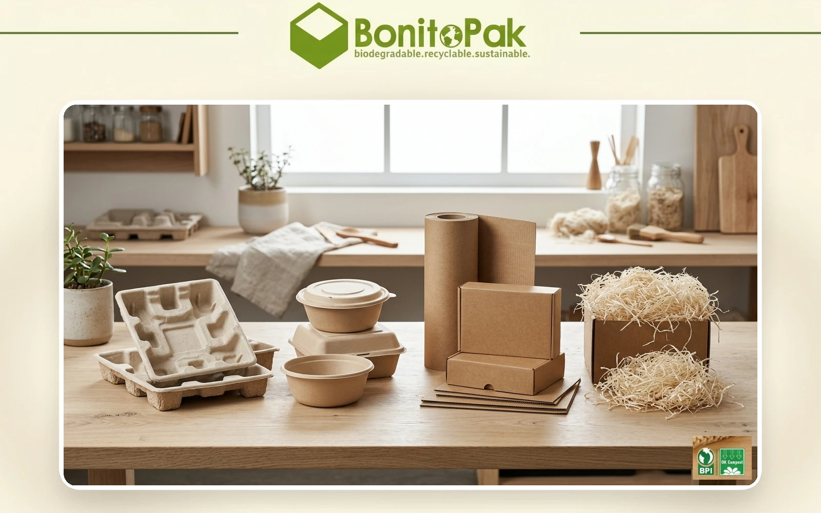 BonitoPakによる、成形パルプトレイやサトウキビバガス製容器を含む、持続可能で環境に優しい包装材料の比較