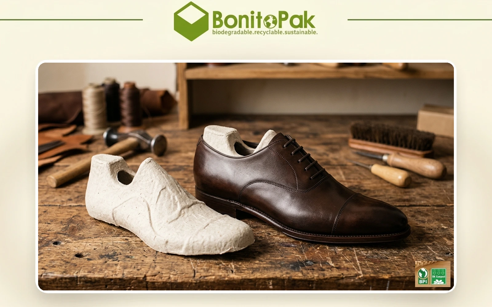 Paper shoe tree inside a dress shoe beside a creased shoe with no form